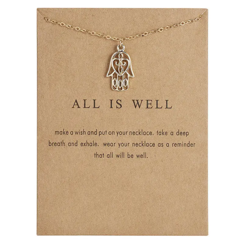 

Rinhoo gold Hamasa hand Pendant Necklace alloy hollow palm Fatima necklace fashion jewelry female gift with card All Is Well