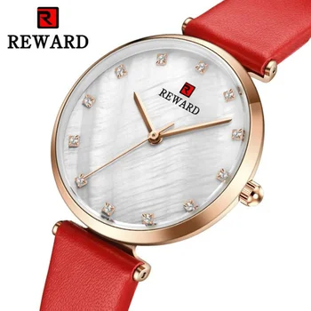 

REWARD New Brand Luxury Fashion Watches Women Quartz Lady Watch Women's PU Leather Strap Wristwatch Ladies Diamond Patchwork