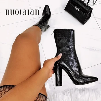 

2019 New Brand Ankle Boots Women For Autumn Winter Fashion Pointed Toe High Heels Shoes Woman Chelsea Boots Plus size 35-42