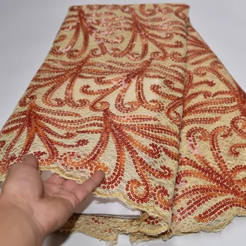 

( 5yards/pc ) NEWEST arrival African sequins French net lace fabric wonderful embroidered tulle lace fabric for dress FLP208