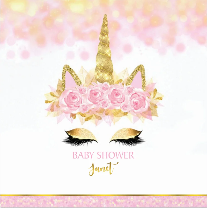 8x8FT Beautiful Flowers Gold Glow Unicorn Face Baby Shower Party DIY Custom Photo Studio Background Backdrop Vinyl 10x10 10x12 |