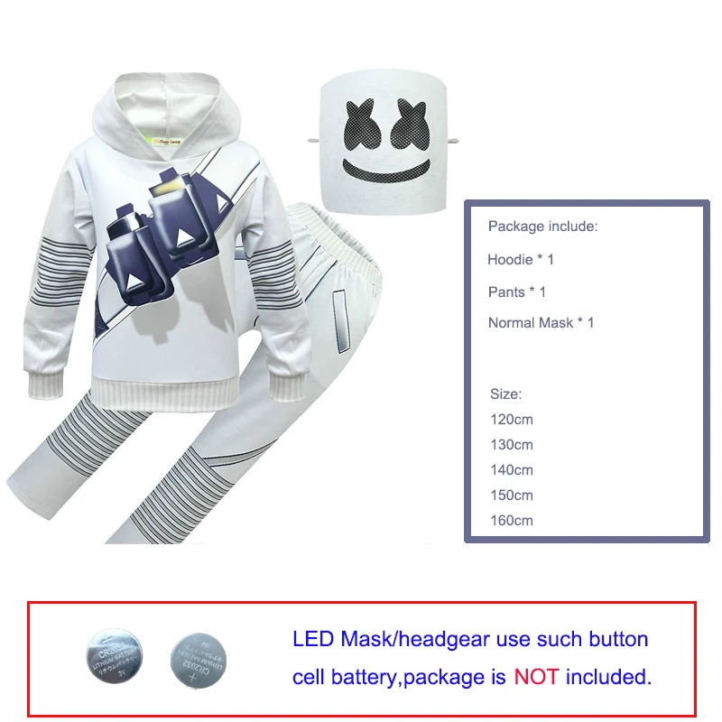 hoodies pants mask Детский маскарадный костюм для мальчиков, DJ Electric Voice, толстовки, свитер, штаны, комплект на Рождество, Хэллоуин, косплей, школьные костюмы для выступлений - Цвет: hoodies pants mask