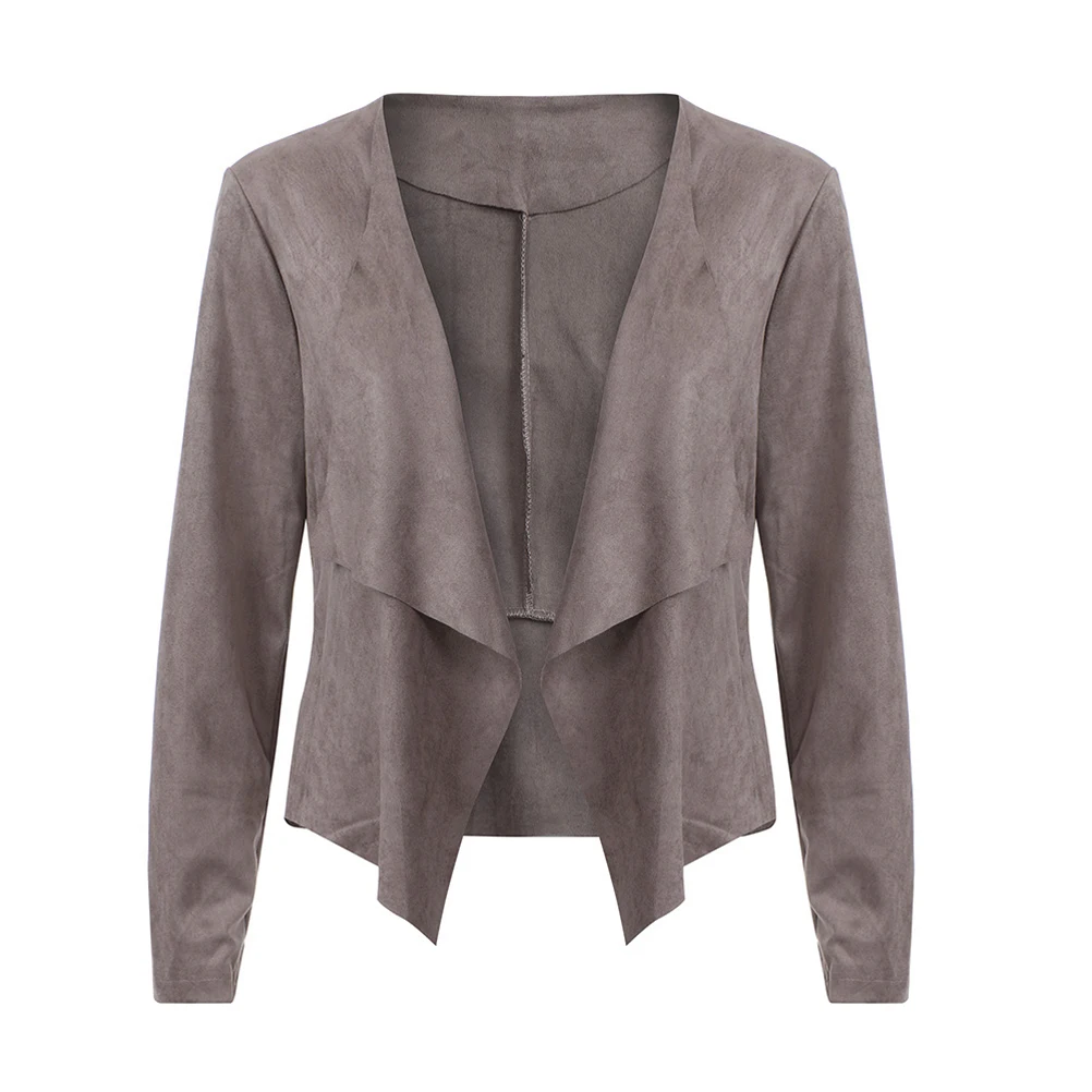 

Spring Autumn Womens Turn Down Collar Coats Ladies Waterfall Cardigans Long Sleeve Coat Open Front Suede Jacket Solid Color Tops