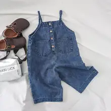 Новые стильные джинсовые комбинезоны для девочек осенние модные широкие штаны для девочек 2-7 лет PX981