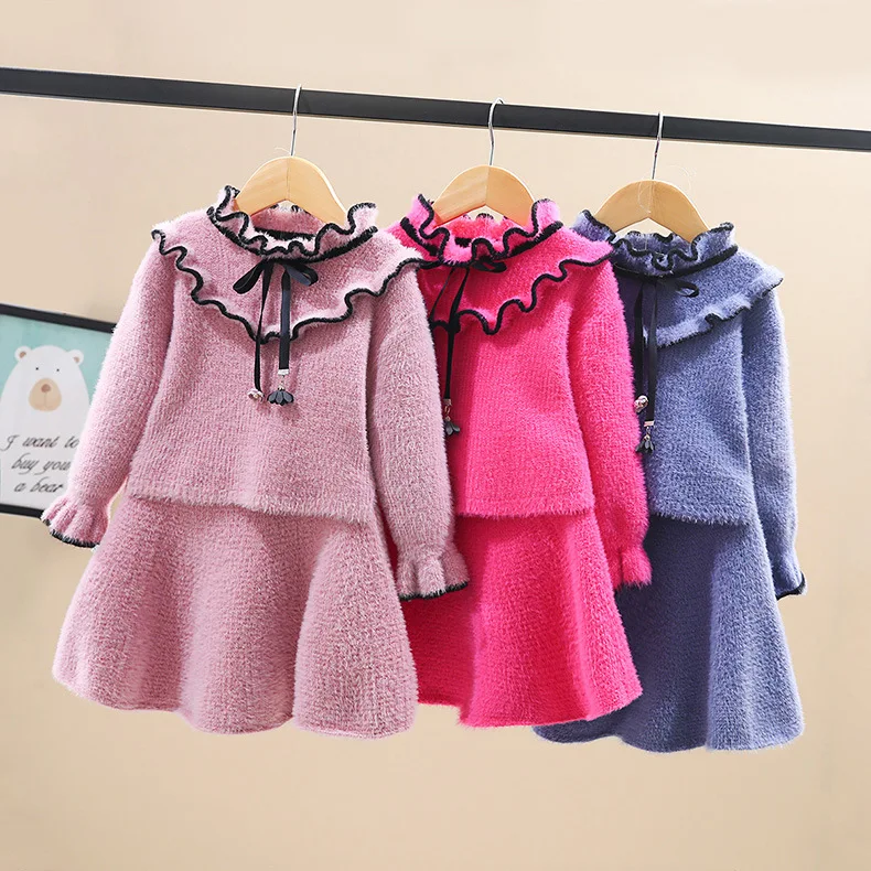 

CHILDREN'S Dress Baby 2019 Autumn And Winter New Style Childrenswear Korean-style Lace Collar Short Skirt Set GIRL'S Sweater