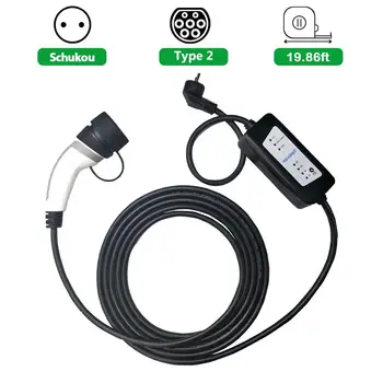 

YKS-ESNES EVSE Portable EV Charger IEC62196 6A 8A 10A 13A 16A EU Standard Plug 10M Type2 EV Charging