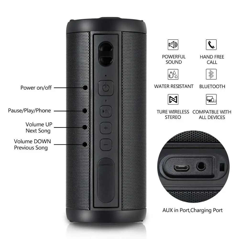 Bluetooth Speaker Portable Wireless Loudspeakers for Phone Computer Stereo Music Surround Waterproof Outdoor Speakers Box