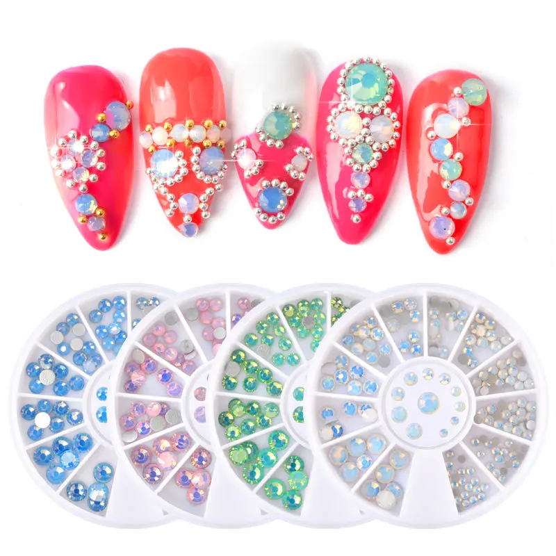 

FlorVida 1 Wheel Flat Silver Back Nail Rhinestones Colorful Half Pearl 3D Decorations Nail Beads Nail Art Alloy Decoration