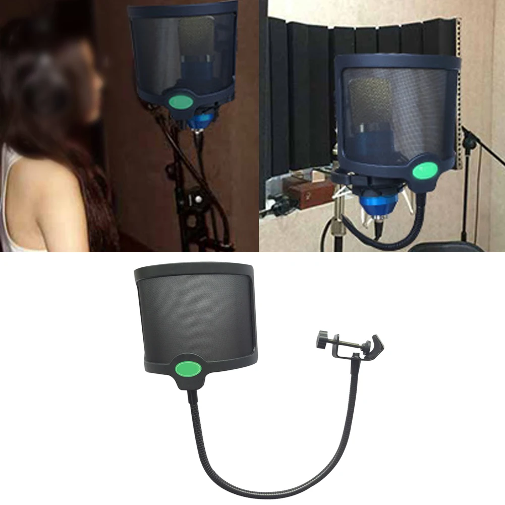 Microphone Recording U Shaped Mic Windscreen Adjustable Clamp Filter Rotary Studio Blowout Prevent Practical Bracket Dual Layer