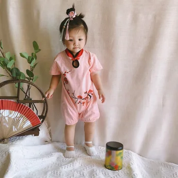 

2019 Baby Summer Rompers Chinese Cheongsam Costume Floral Print Infant Elegant Jumpsuit for Party Baby Clothes
