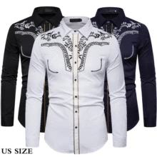 Мужская джинсовая рубашка с вышивкой в западном стиле, Повседневная рубашка на пуговицах, приталенные вечерние рубашки с длинным рукавом, смокинг, мужская рубашка с цветочным принтом