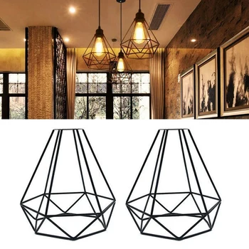 

2 Pack Retro DIY Lampshade Hanging Lamp Shade Vintage Iron Shop Accessories Pendant Indoor Cage Shape Decorative