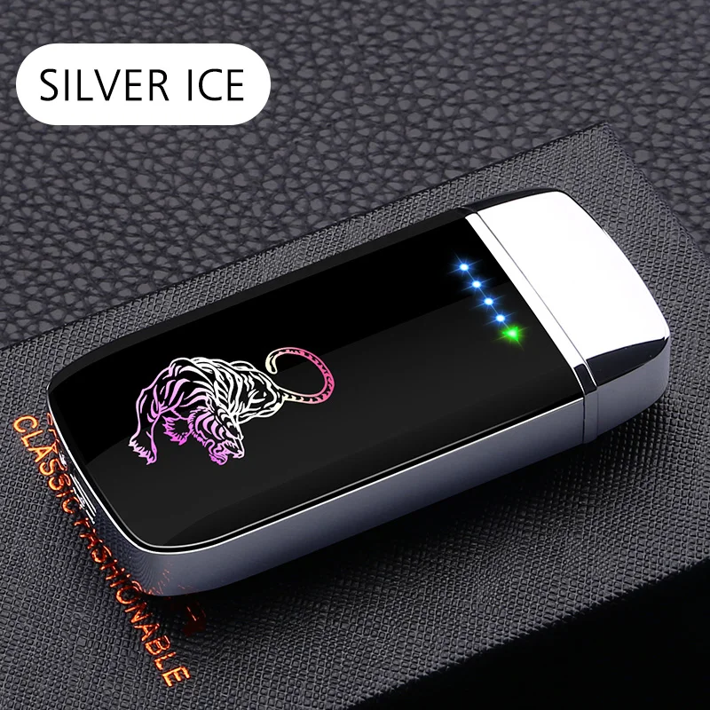 Bright silver Электронная Зажигалка Ветрозащитная беспламенная двойная дуговая Зажигалка USB перезаряжаемая плазменная курительная зажигалка аксессуары лучший подарок набор для курения - Цвет: Bright silver