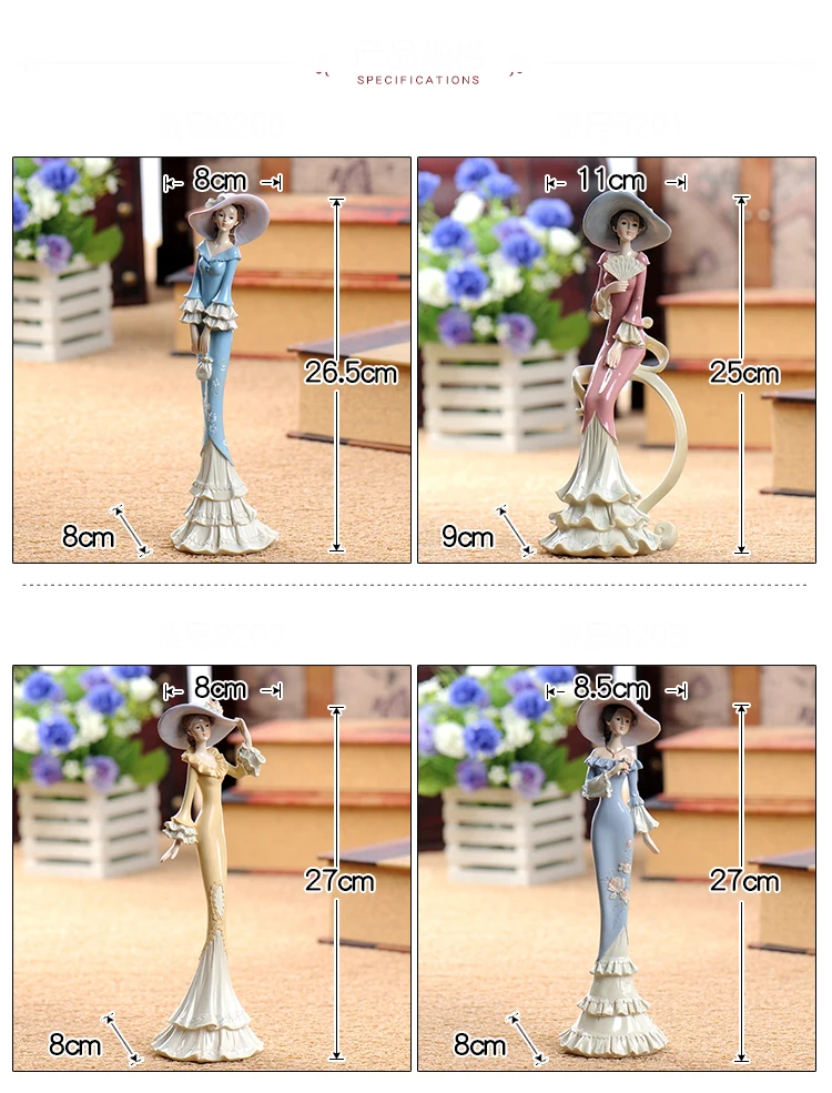 Description Picture 2 of itemEuropean Resin Victorian Girl Statues Accessories Home Livingroom Desktop Figurines Decoration Office Table Sculpture Adornments