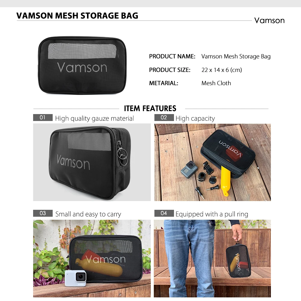 Vamson для Gopro Hero 8 Набор аксессуаров, набор штатива, монопода, головка, накручивающий ремень, сумка, адаптер, крепление для Go pro 8 экшн-камеры VS155