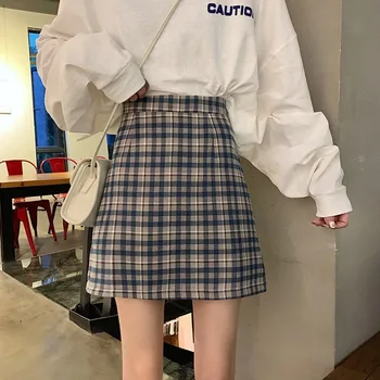 

Women's Skirt Fashion New Plaid Skirt High Waist Skirts Womens Slim Temperament A Line Skirt College Style Faldas Mujer Moda *