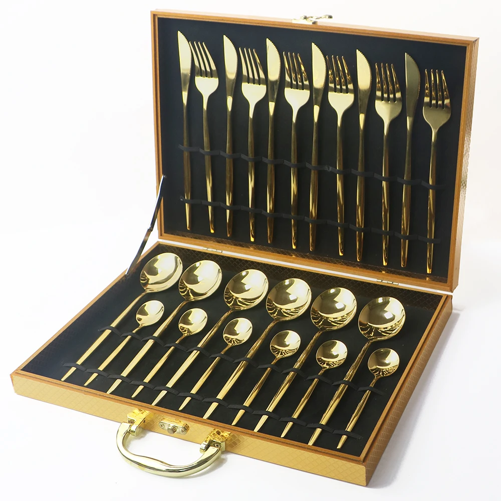 Tableware Box For 16/24 Pcs Dinnerware Set Antioxidative Wooden Gift Box Cutlery Collection Case Gold Black Silver Storage