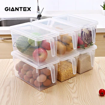 

1/2PCS Refrigerator Organizer Food Storage Box Container with Lid Handle Fresh-Keeping Case Kitchen Reusable Large Container