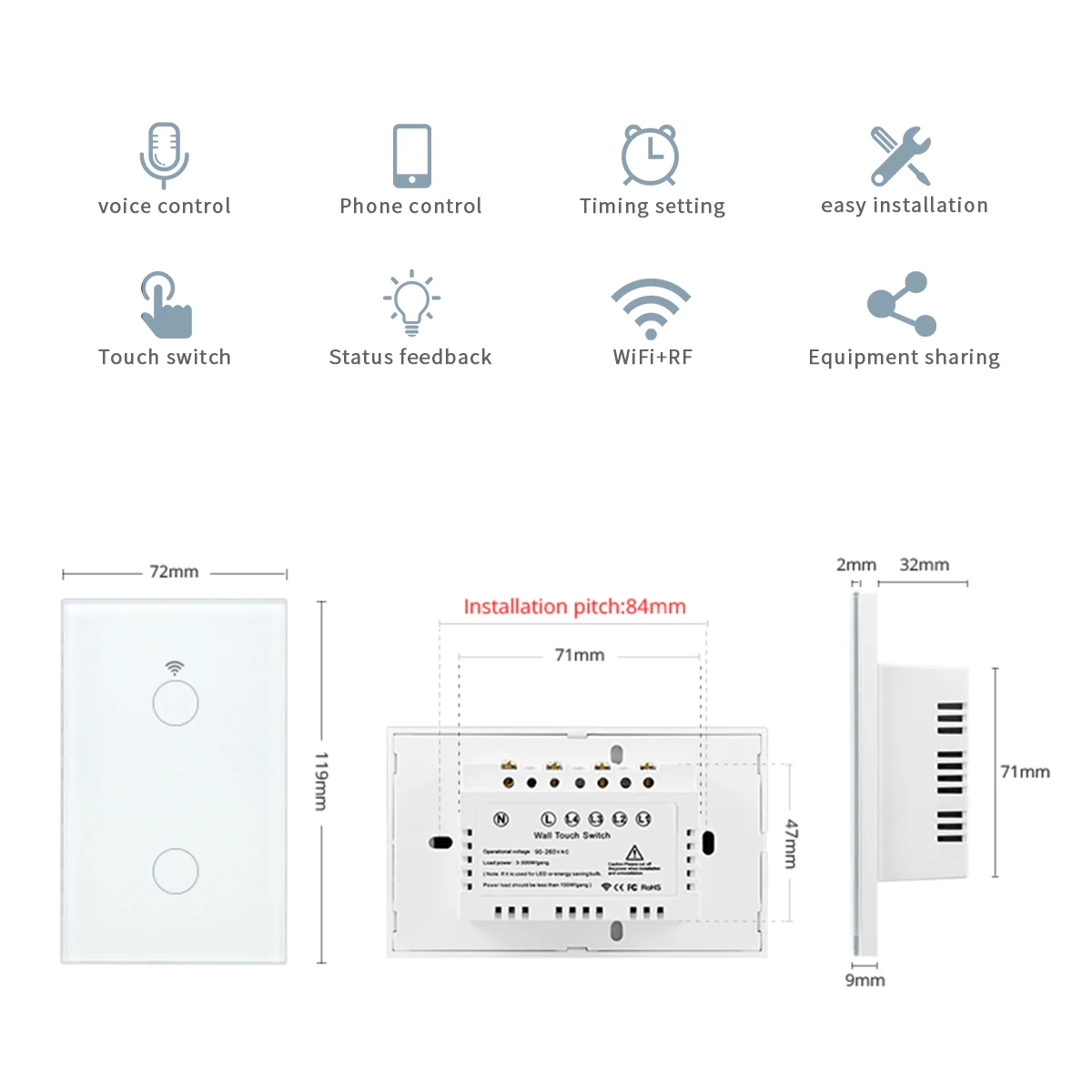 Interruptor Tactil Blanco Wifi Inteligente TUYA 1 Canal + Capacitor Alexa y  Google Home PST-WT-U1 I Oechsle - Oechsle