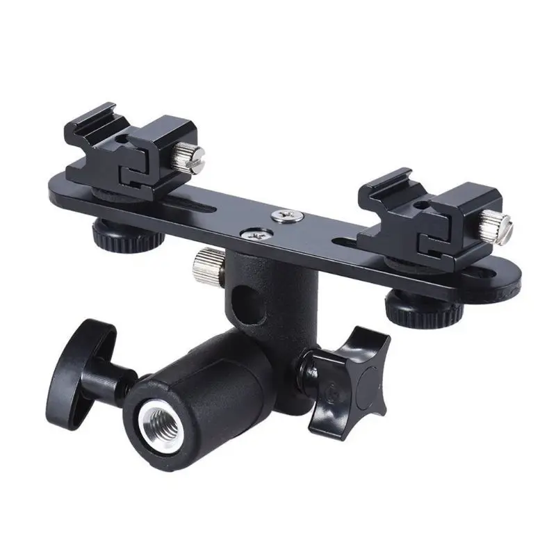 Double Hot Shoe Flash Umbrella Holder Light Stand for Photo Video DSLR Camera