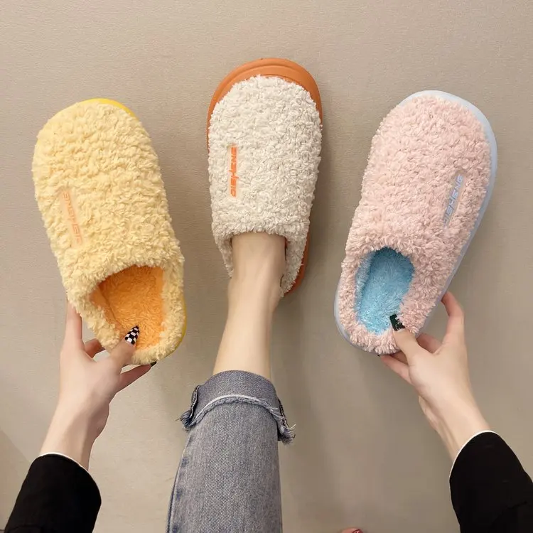 

Autumn and Winter Ladies Cotton Slippers Simple and Comfortable Cotton Slippers Women Flat Slippers Women Furry Slippers Women