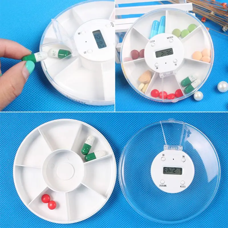 Portable 5 Alarms Pill Box 7 Days Timed Medical Box Organizer Medicine Storage Case with Reminder Digital Medical kit Container