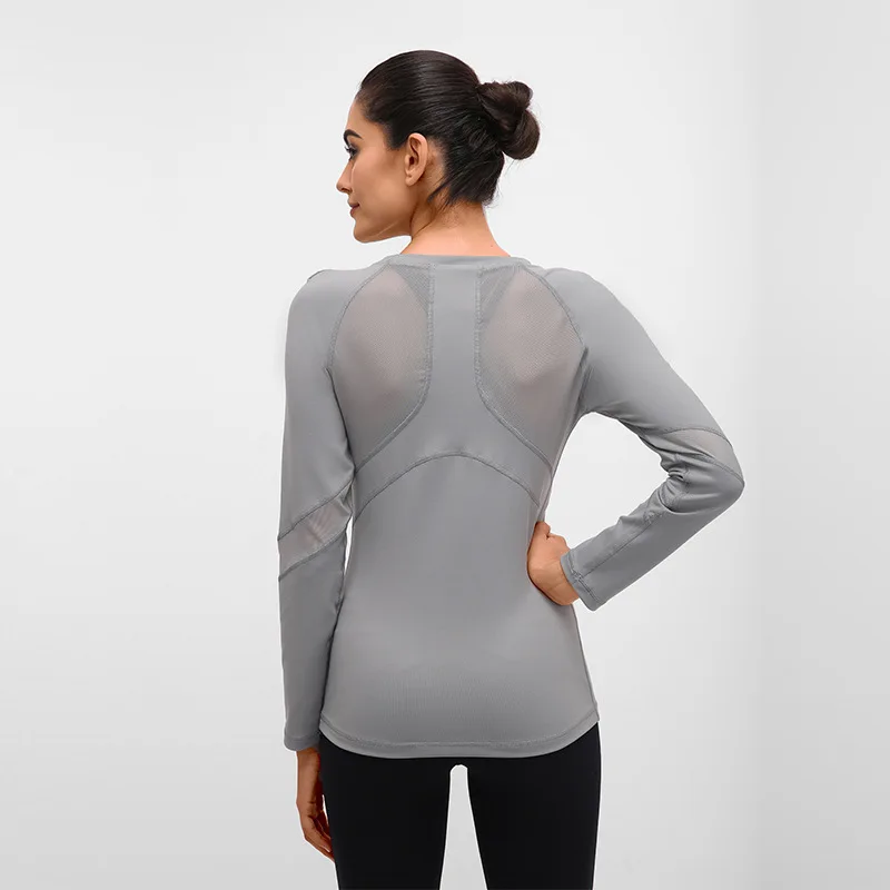 

Women Sexy Body-building Fitness T-shirt Long Sleeves Yoga Mesh Gym Shirt Sport Wear Slim Fit Running Clothes Female
