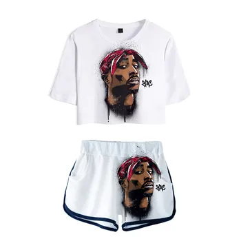 

Mujer two piece Set Hip Hop Gangsta Rap 2pac tracksuit harajuku womens sexy club outfits 3d printed Tops + biker shorts set