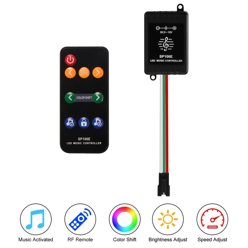 

SP106E 9Key LED Music Controller DC5V-12V WS2811 /WS2812B /SK6812 /1903 ic LED Tape Digital Colorful Pixel Music Controller