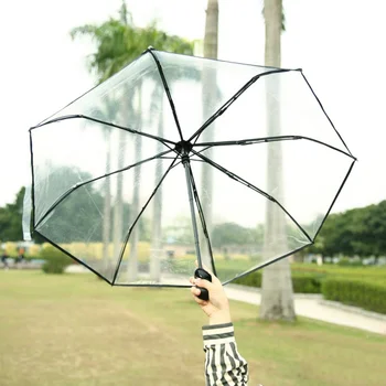 

Umbrella Outdoor Auto Open Close 3 Folding Rain Creative Transparent Lightweight Portable for Students