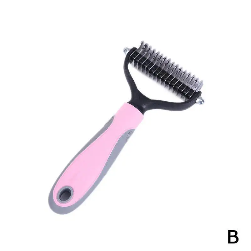 Detangler меховая отделка Dematting Deshedding Щетка инструмент для груминга и ухода за питомцем уход за шерстью чистая расческа удаление волос Расческа для собак и кошек - Цвет: B