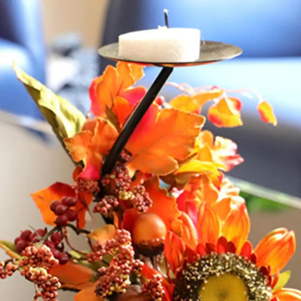 Maple Leaf Simulation Candlestick Iron Ornament Candlestick Decoration For Christmas Thanksgiving Halloween