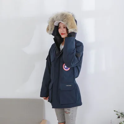 Dark blue Casacas para mujer chaqueta, канадский мужской пуховик, толстый, wo, для мужчин, shelter, зима, натуральный мех-40 ℃, водонепроницаемый, для улицы, для мужчин, для женщин, Новинка - Цвет: Dark blue