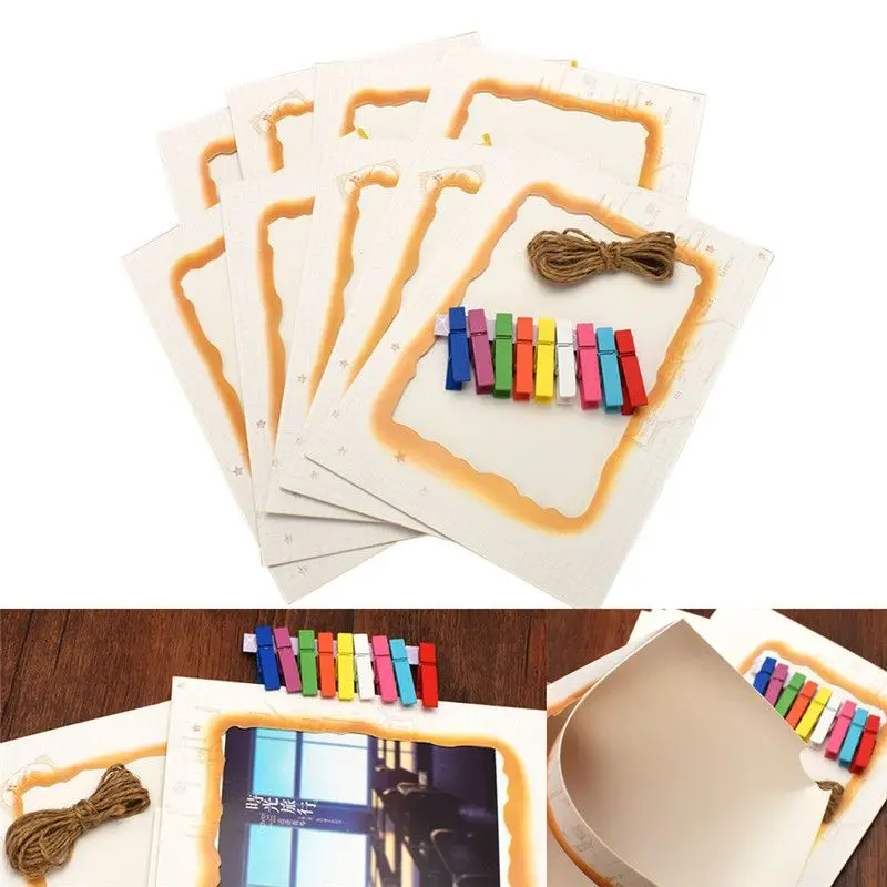 Best 7inch Picture Photo Frames Wall Mural Wedding Party Decoration Decor Home DIY Removable With Wooden Clips And Rope