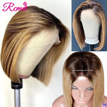 

Rcmei 13x4 Short Lace Front Human Hair Wigs Bob Lace Front Wig For Women Pre Plucked Brazilian Straight Lace Frontal Wig Remy