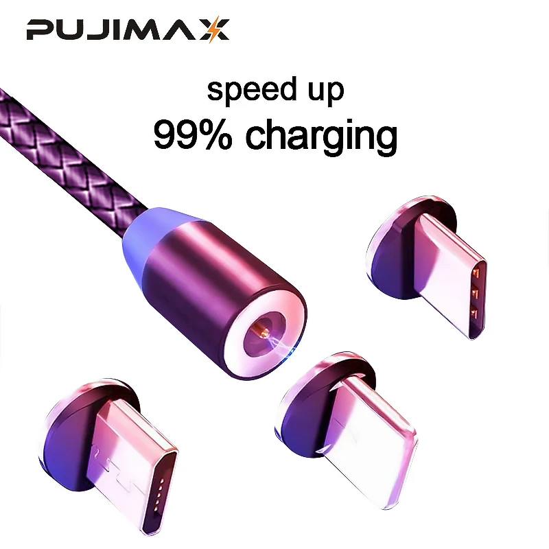 PUJIMAX 1 м светодиодный магнитный usb-кабель для iPhone Xs 6 и USB type C кабель и Micro usb нейлоновый Плетеный для samsung Xiaomi huawei USB C