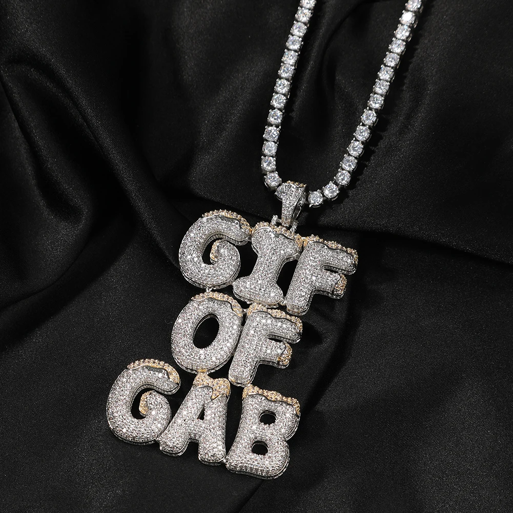 THE BLING KING Custom Snow Top Cone Bubble Letter Pendant Iced Out Cubic Zircon Tennis Chain Hiphop Jewelry Merry Christmas Gift