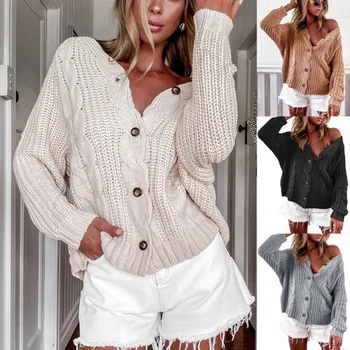 

White Knit Sweater Women Autumn 2020 Female Casual Long Sleeve Button Cardigan Knitted Sweaters Coat Femme Winter Warm Clothes
