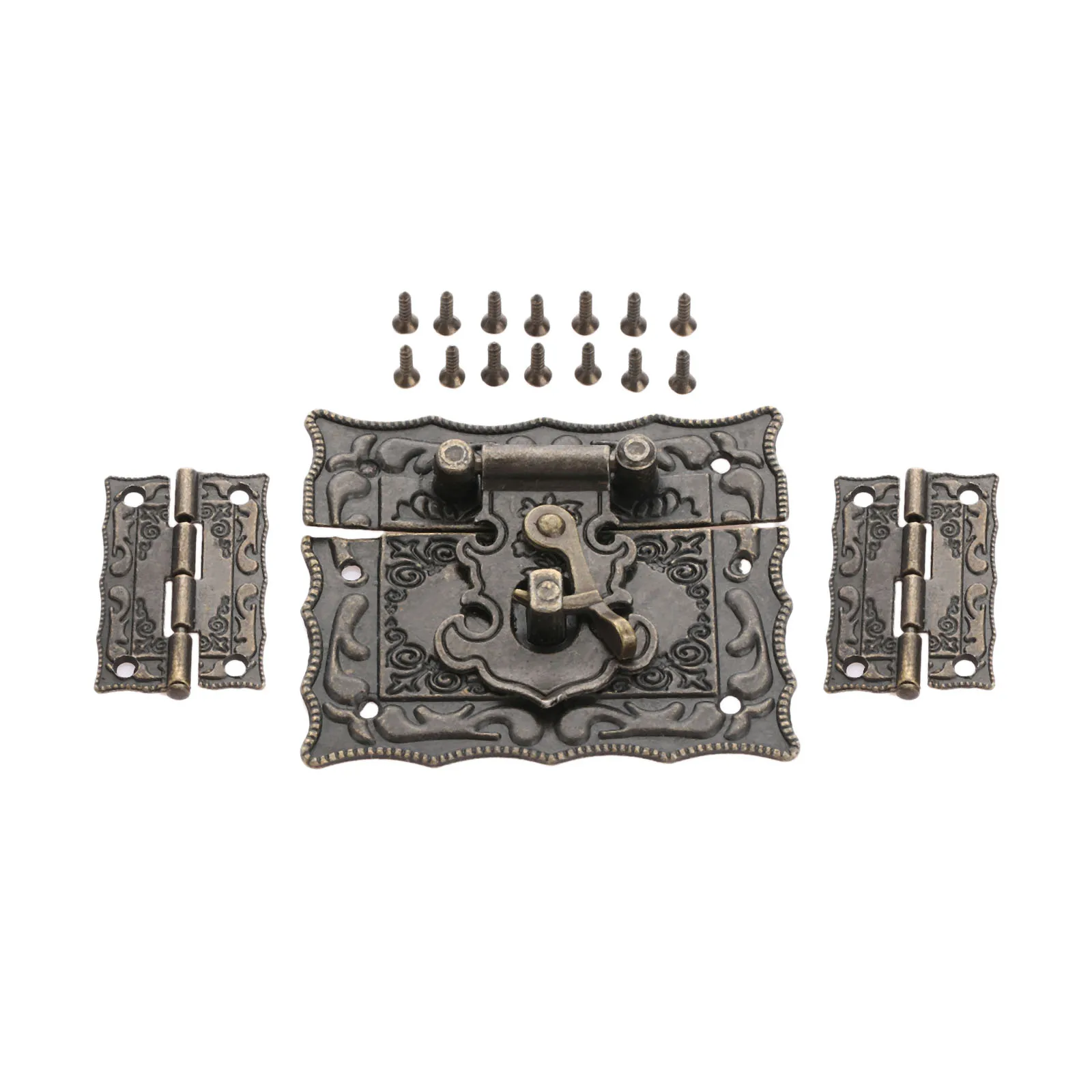 Box Latch Hasp Clasp 3pcs/set 67x56mm + Hinges w/screw Antique Bronze Alloy Jewelry Wood Case Cabinet Decor Vintage Old Chinese