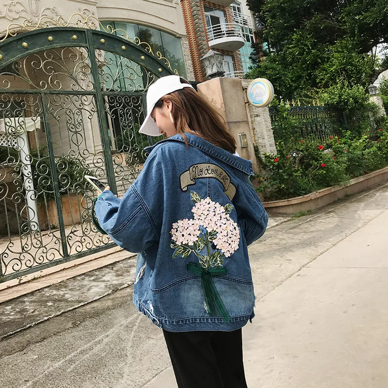 

2019 Autumn & Winter New Style Large Size Dress Large GIRL'S Korean-style Loose Fashion Slimming Embroidery Jeans Coat Women's F