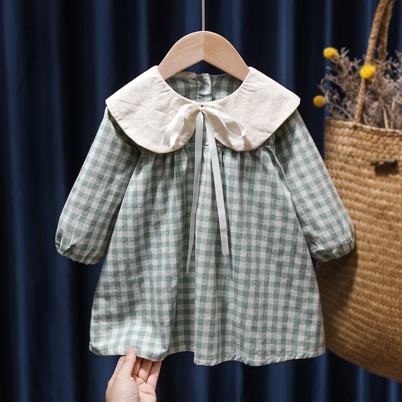 Girls Dress Cute Baby Girls Floral Princess Dress Spring Autumn Korean Style Long Sleeve Peter Pan Collar 1-6Y
