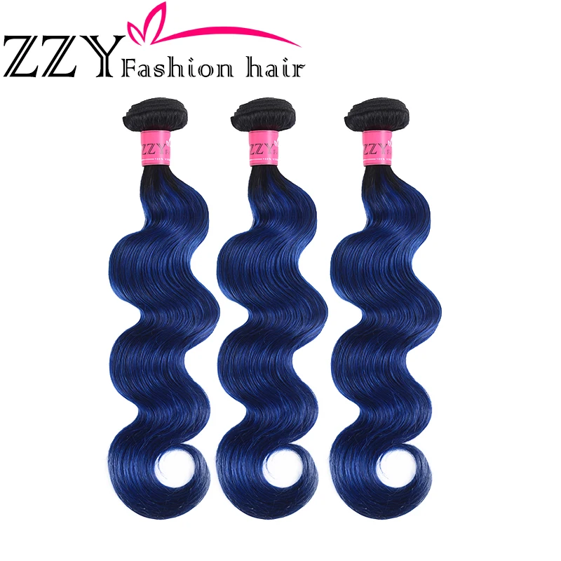 

ZZY Fashion Hair Peruvian Hair Weave Body Wave Bundles 1B Blue Human Hair Bundles M Non Remy Ombre 1B /Blue Hair Extensions