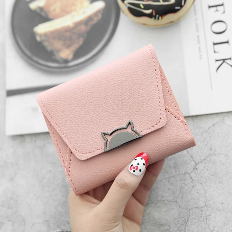 New Women's Wallet Cute Cat Short Wallet Leather Small Purse Girls Money  Bag Card Holder Ladies Female Hasp 2022 Fashion - AliExpress