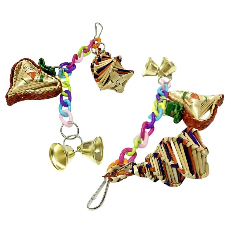 

Parrot Chew Toy Grass Woven Ornament Durable Acrylic Chain Soft Bridge Toy With Bell Pure Natural Straw Bite Soft Bridge String