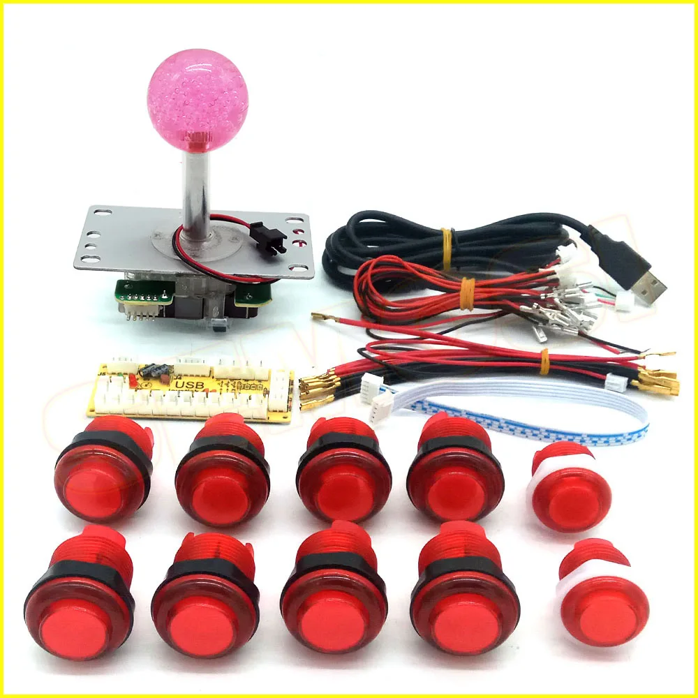 Red 2 Светодиодный usb-энкодер с нулевой задержкой DIY часть 2x+ 2x8 способ светодиодный джойстик+ 20x светодиодный кнопки с подсветкой для проекта Mame Arcade - Цвет: Red 2