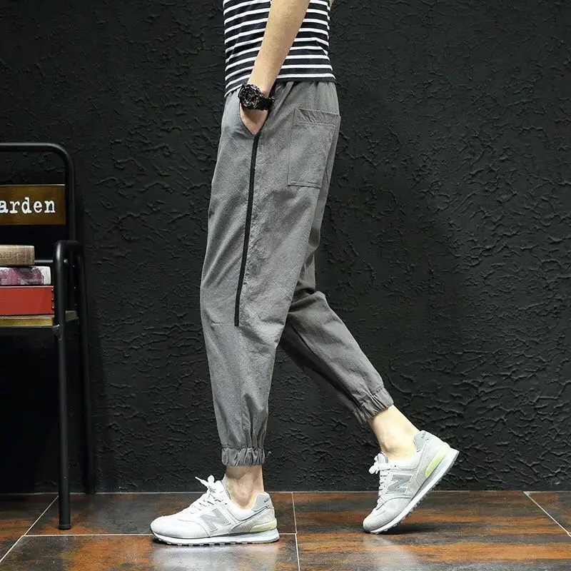 Pant Men Hip Hop Ankle-length Drawstring Comfortable Korean Fashion Mens Pants Loose Pockets All Match Males Plus Size Trousers
