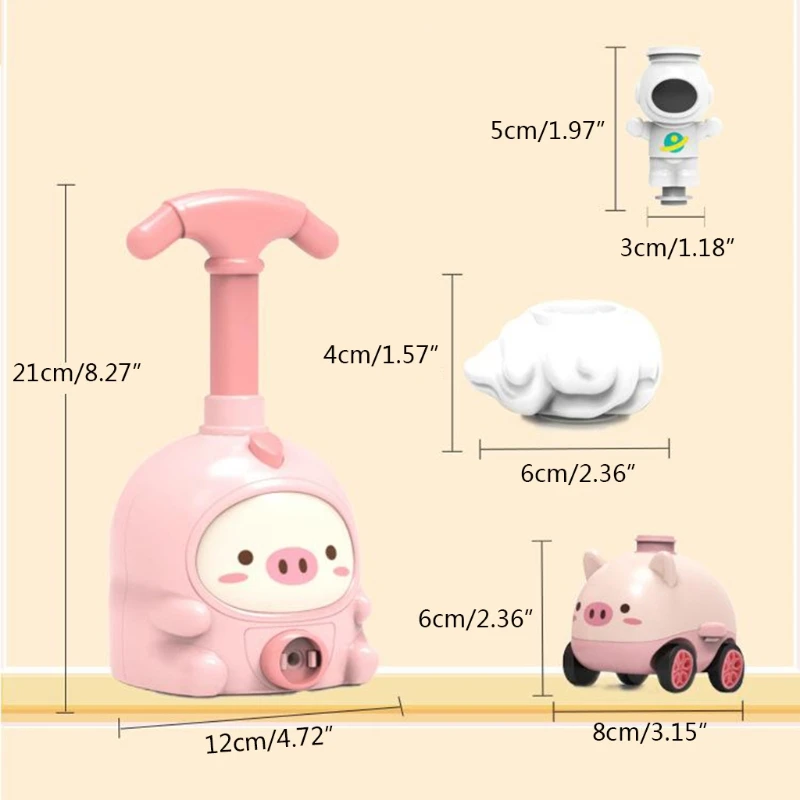 Aerodynamic Balloon Car Interesting Toy Cartoon Vehicle w/ Inflator-Launchers Great Gift for Children Piggy/Bee/Dinosaur
