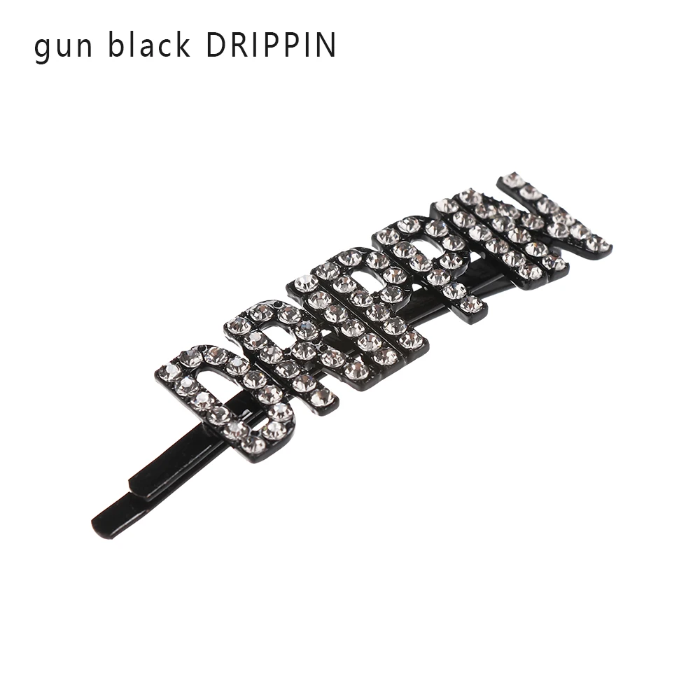 Gun Black DRIPPIN 1 шт., заколки с серебряными кристаллами, блестящие стразы, заколки для волос с буквами, элегантные женские заколки для волос, аксессуары для укладки волос - Цвет: Gun Black DRIPPIN