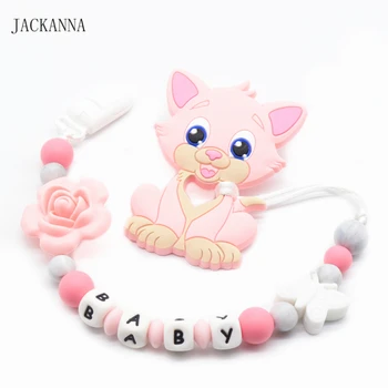 

Personalized Name Baby Pacifier Chain With Cat Teether Shower Gifts Newborn Dummy Clip BPA Free Baby Pacifier Clips Holder Chain