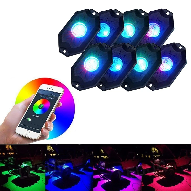 RGB светодиодный светильник на шасси для внедорожника, атмосферный светильник для мобильного телефона, управление Bluetooth, несколько режимов